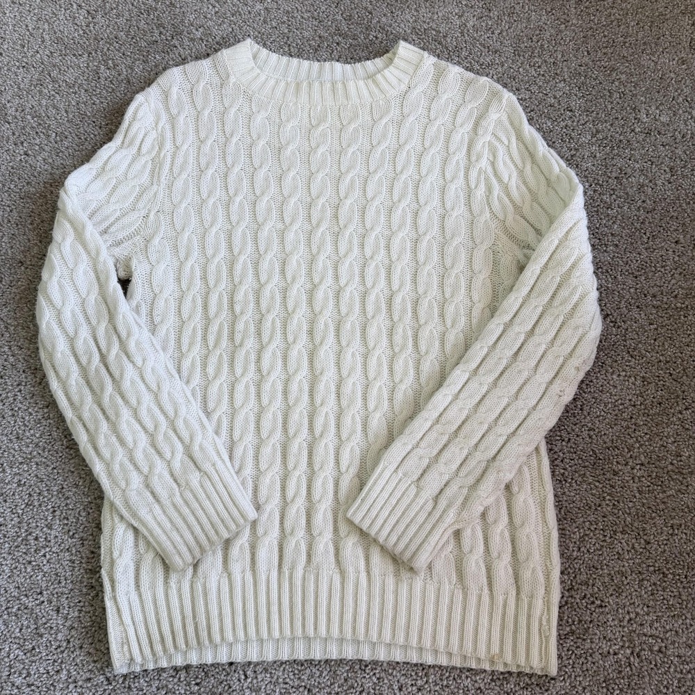 Vintage Garland Sweater Womens M White Cable Knit Crew Neck Pullover Long Sleeve